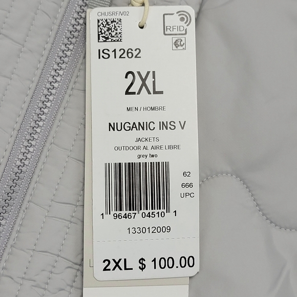 adidas Men's Nuganic Light Insulation Jacket Vest Gray IS1262 Size 2XL New - Picture 4 of 11